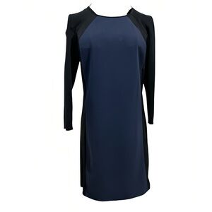 Armani Exchange Dress Size 0 Black & Navy, wool sleeves - stretchy shift dress.